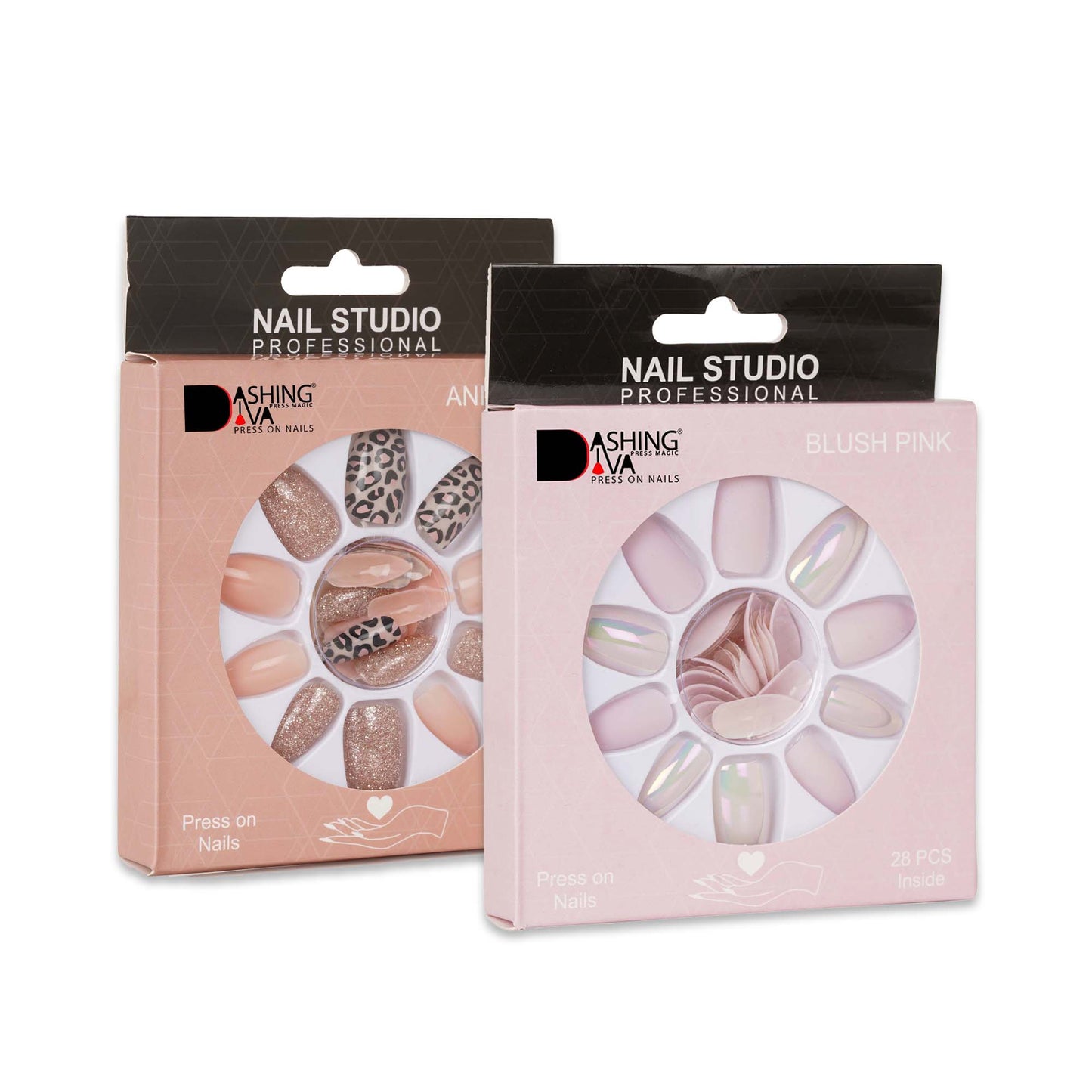Stick On Nails | Dashing Diva Press Magic Animalier, Blush Pink Acrylic Reusable Press on Nails With Quick Dry Nail Glue, Pack of 2