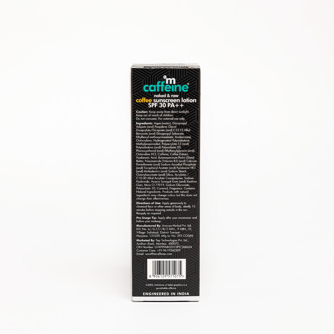 mCaffeine SPF 30 PA++ Coffee Sunscreen Lotion - Water-Resistant Matte Gel Cream with No White Cast
