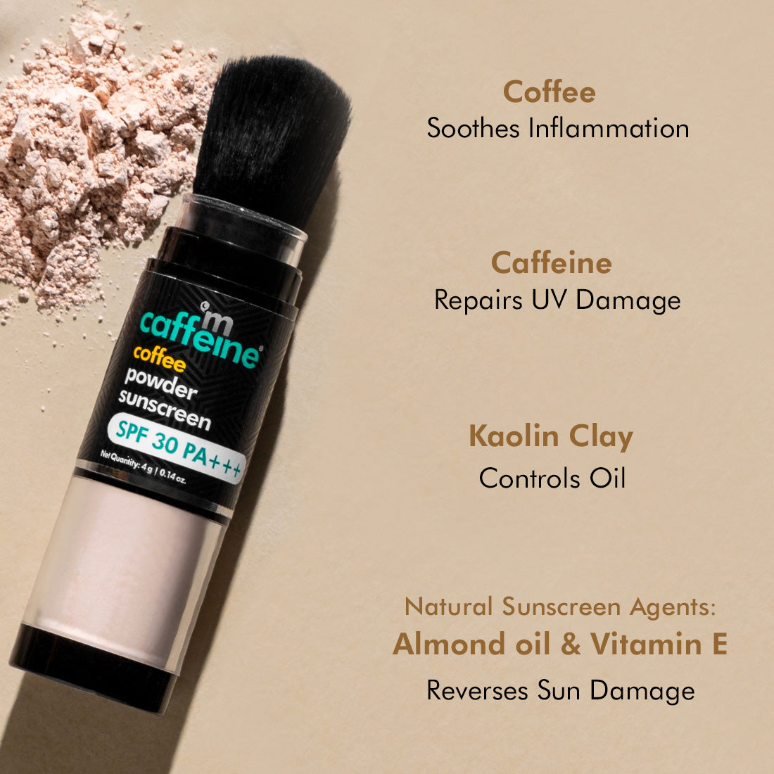 mCaffeine SPF 30 PA+++ Coffee Powder Sunscreen - 100% Mineral, Matte Sunscreen with No White Cast