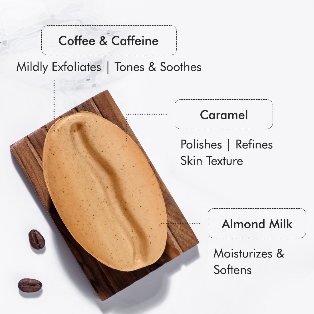 mCaffeine Exfoliating Coffee Bath Soap with Caramel & Almond Milk for Tan Removal & Moisturization