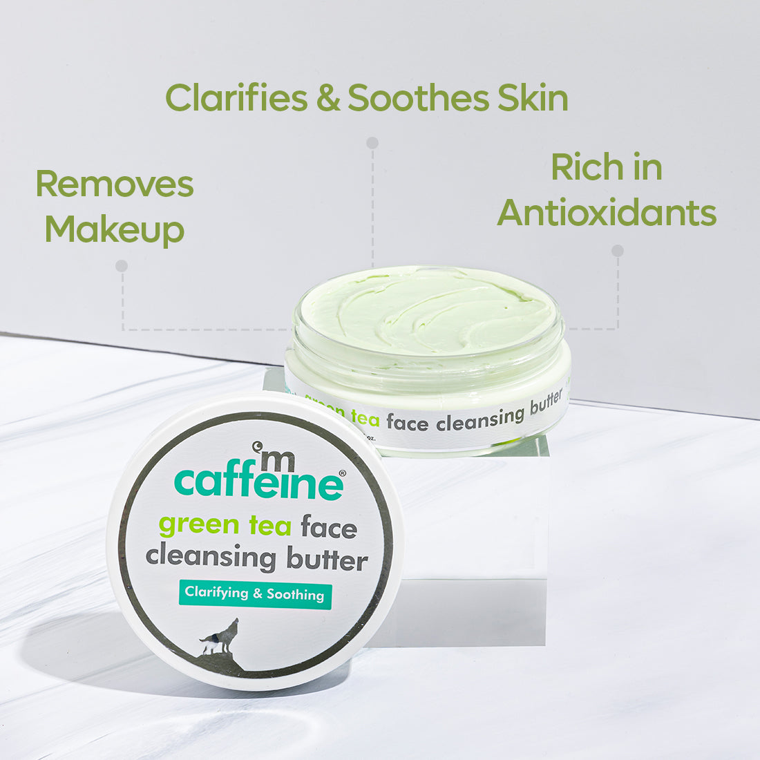 mCaffeine Green Tea Face Cleansing Butter - Shea Butter Makeup Remover- Moisturizing Face Cleanser