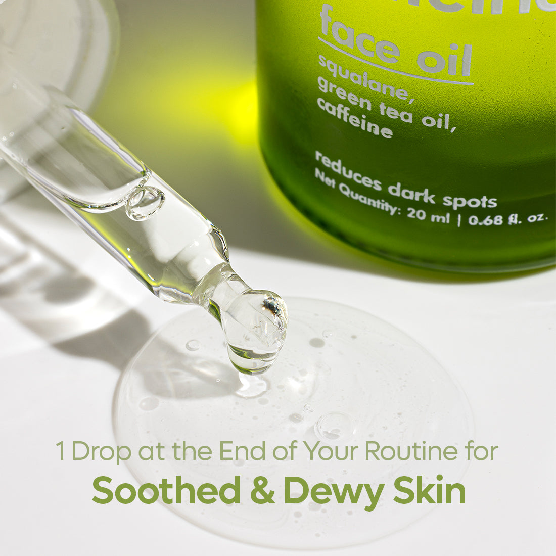 mCaffeine Green Tea & Squalane Face Oil for Dewy Glow - Hydrates, Reduces Dark Spots - Lightweight