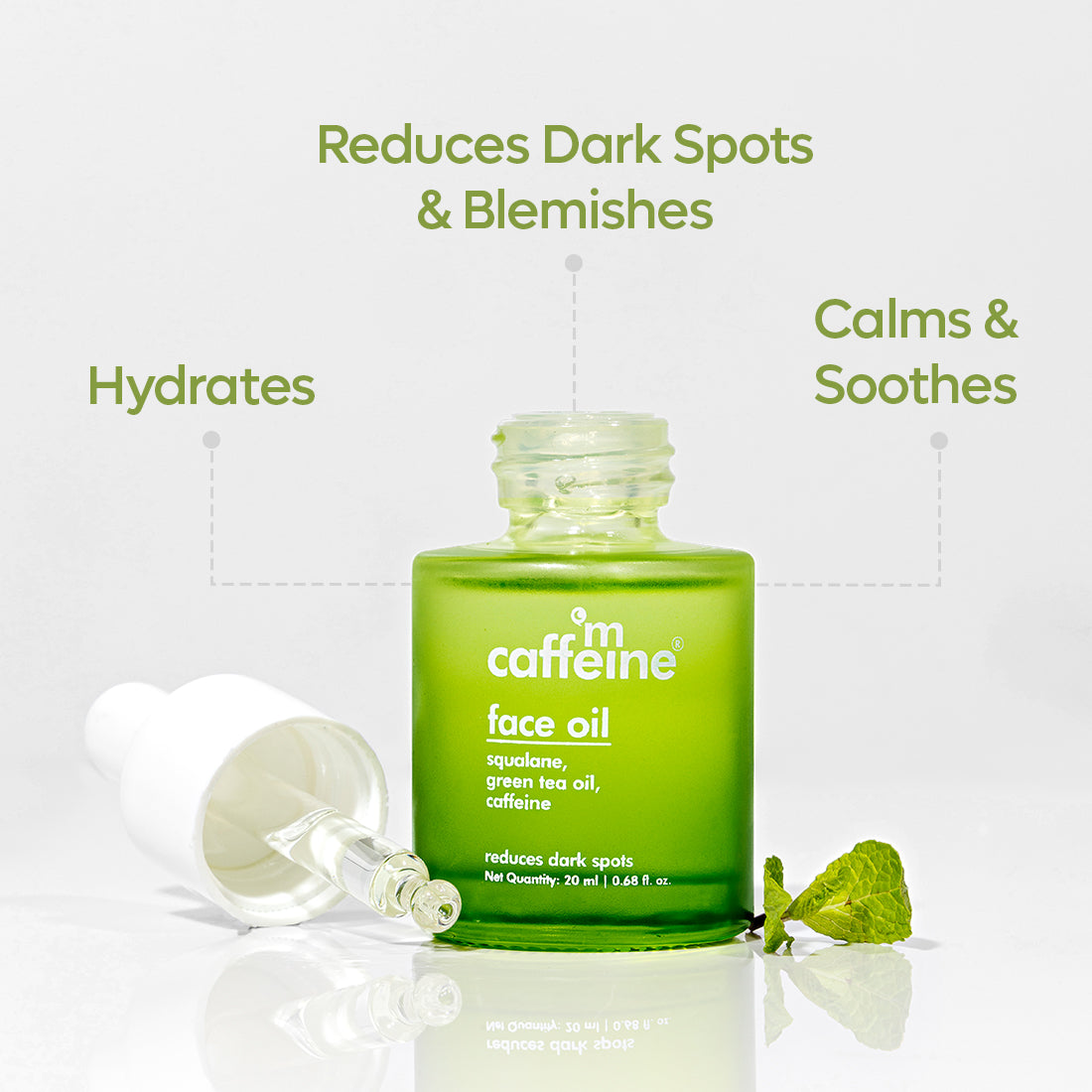 mCaffeine Green Tea & Squalane Face Oil for Dewy Glow - Hydrates, Reduces Dark Spots - Lightweight