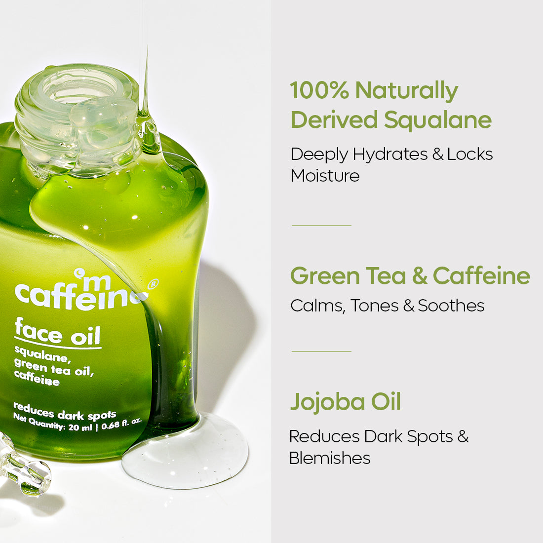 mCaffeine Green Tea & Squalane Face Oil for Dewy Glow - Hydrates, Reduces Dark Spots - Lightweight