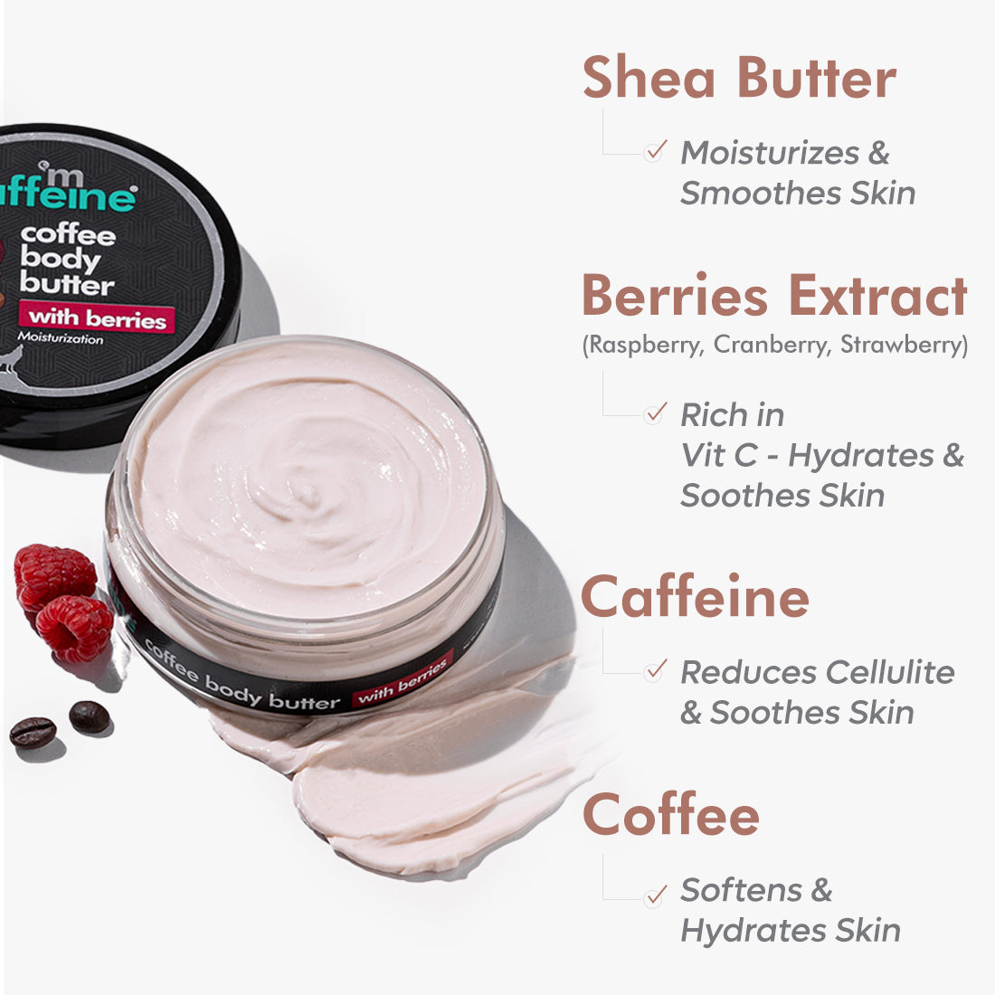 mCaffeine Coffee & Berries Body Butter with Shea Butter - Deeply Moisturizes & Nourishes Dry Skin
