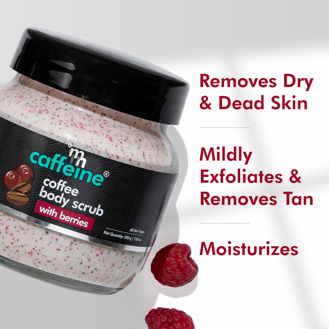mCaffeine Creamy Coffee Body Scrub with Berries - Moisturizes, Exfoliates & Removes Tan & Dry Skin
