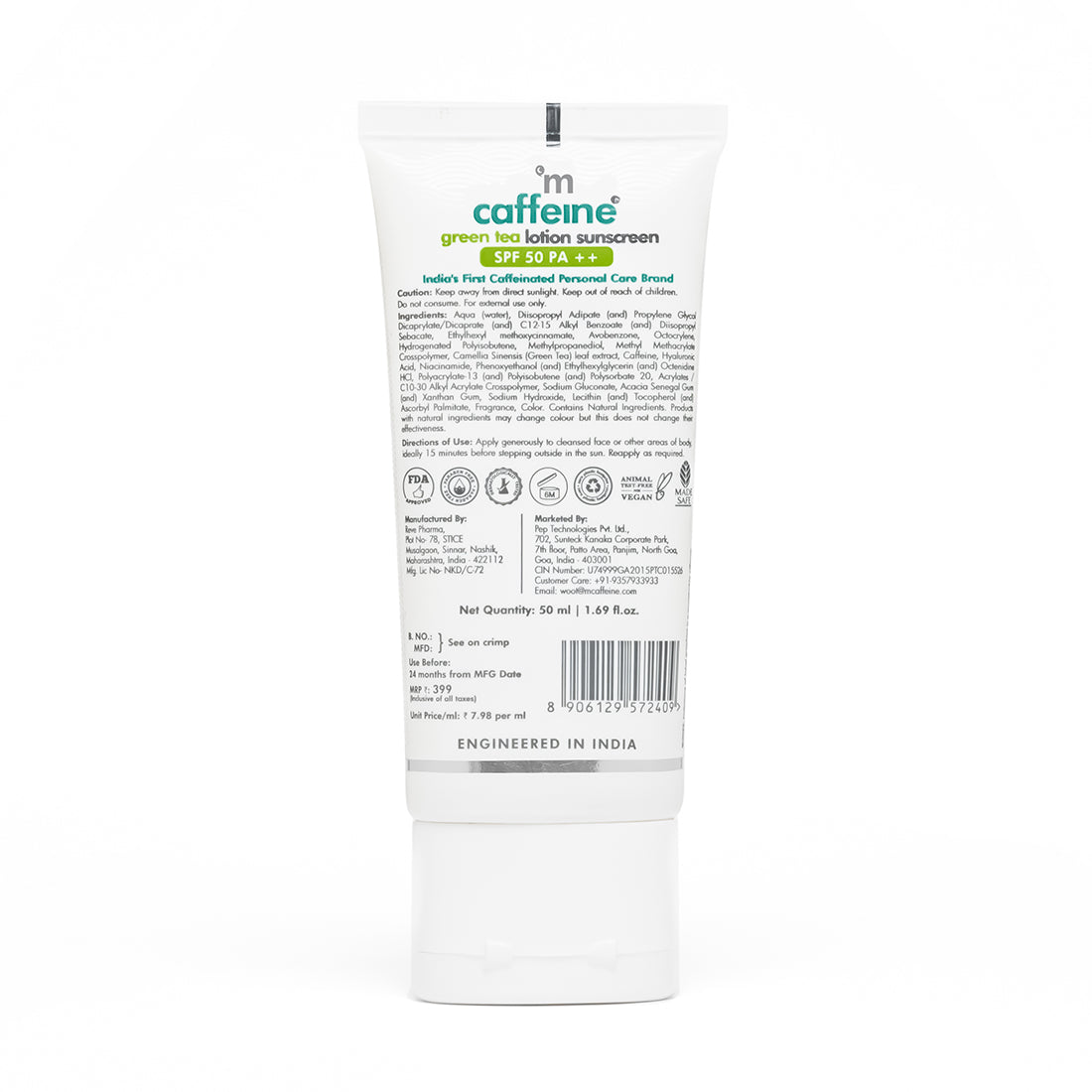 mCaffeine Green Tea Lotion Sunscreen SPF 50 PA ++