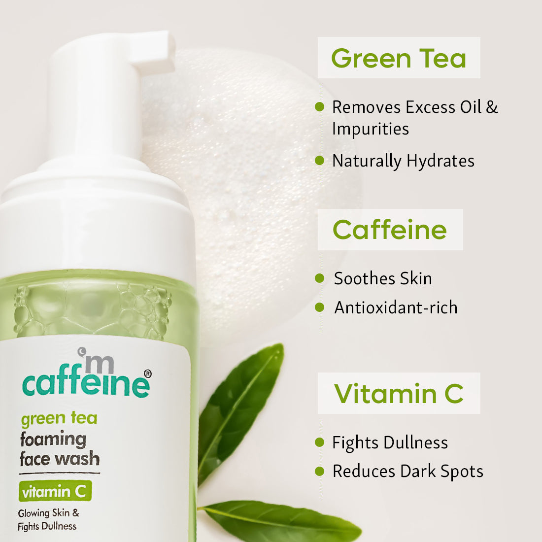 mCaffeine Green Tea Foaming Face Wash with Vitamin C