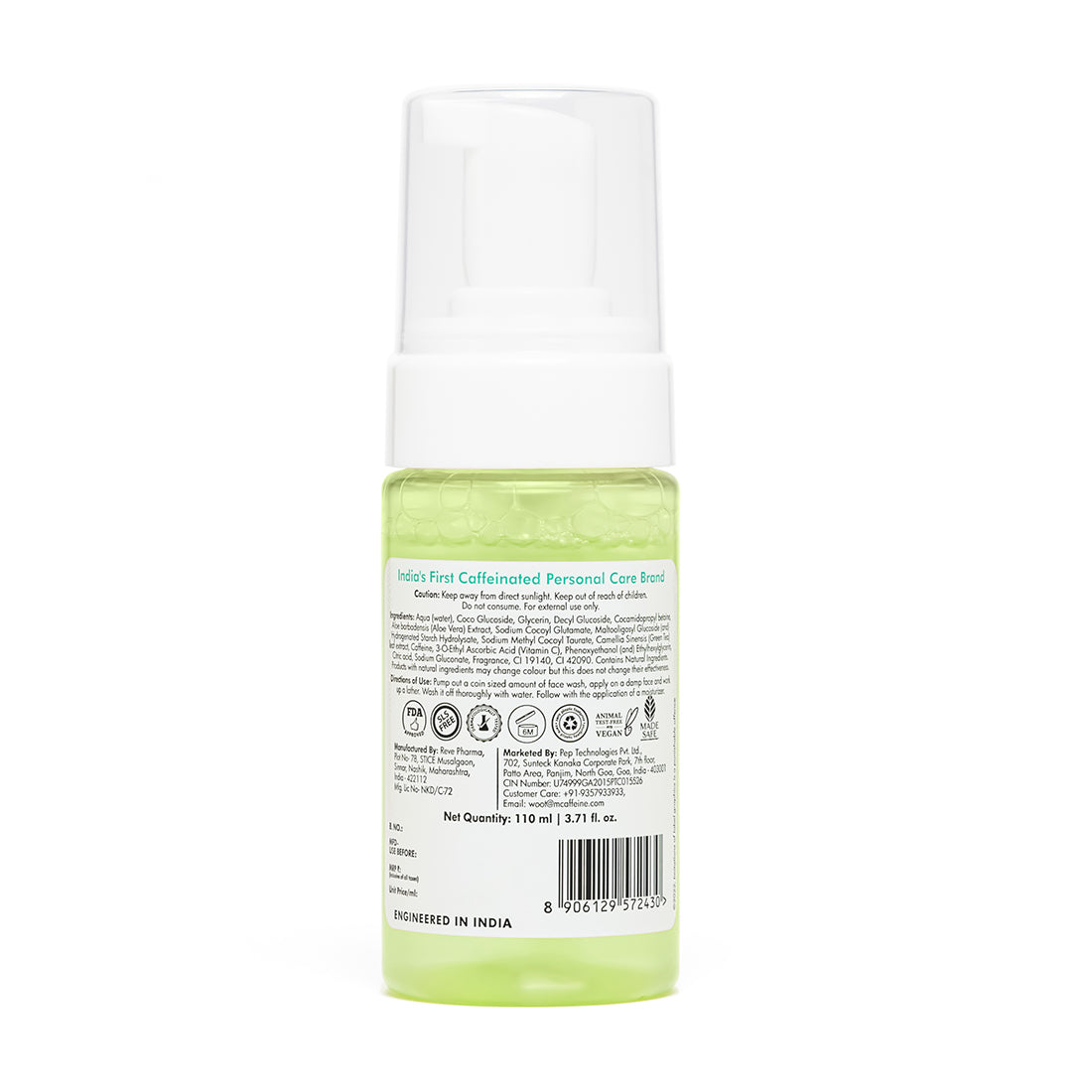 mCaffeine Green Tea Foaming Face Wash with Vitamin C