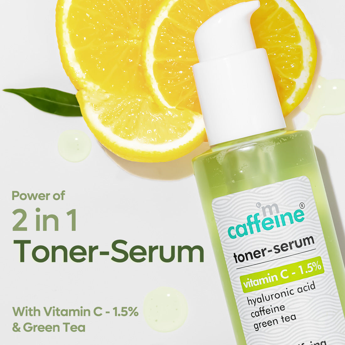 mCaffeine 1.5% Vitamin C 2in1 Toner-Serum with Green Tea for Glowing Skin - Reduces Dark Spots