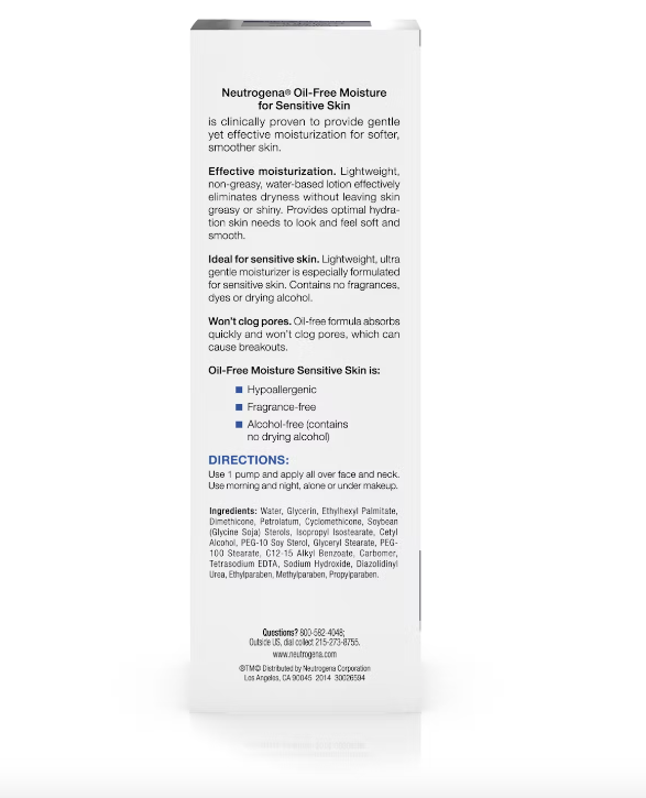Neutrogena® Oil-Free Face Moisturizer for Sensitive Skin, Fragrance-Free, Non-Comedogenic