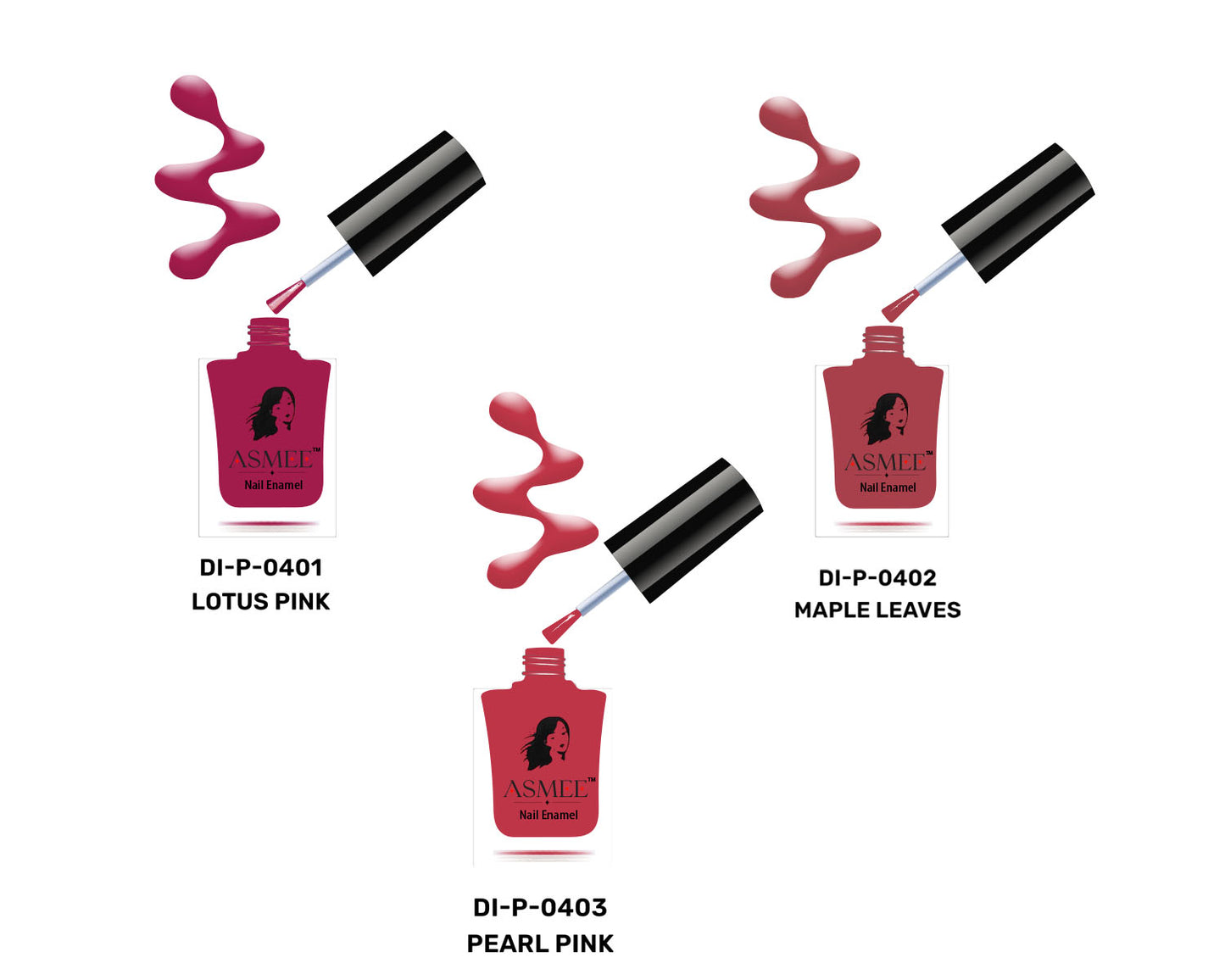 Asmee Combo of 3 Nail Polish - Lotus Pink , Maple Leaves, Pearl Pink
