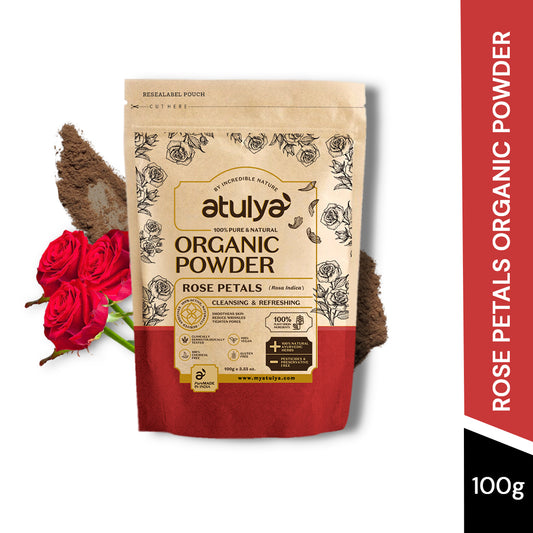 Atulya Rose Petals Organic Powder | Softens Skin, Brightens Complexion | 100 g