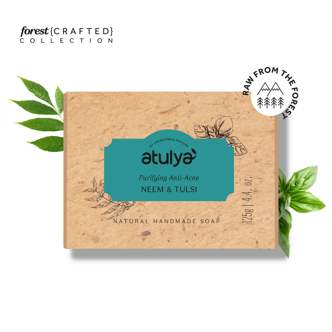 Atulya natural handmade soap with a cardboard box on a white background