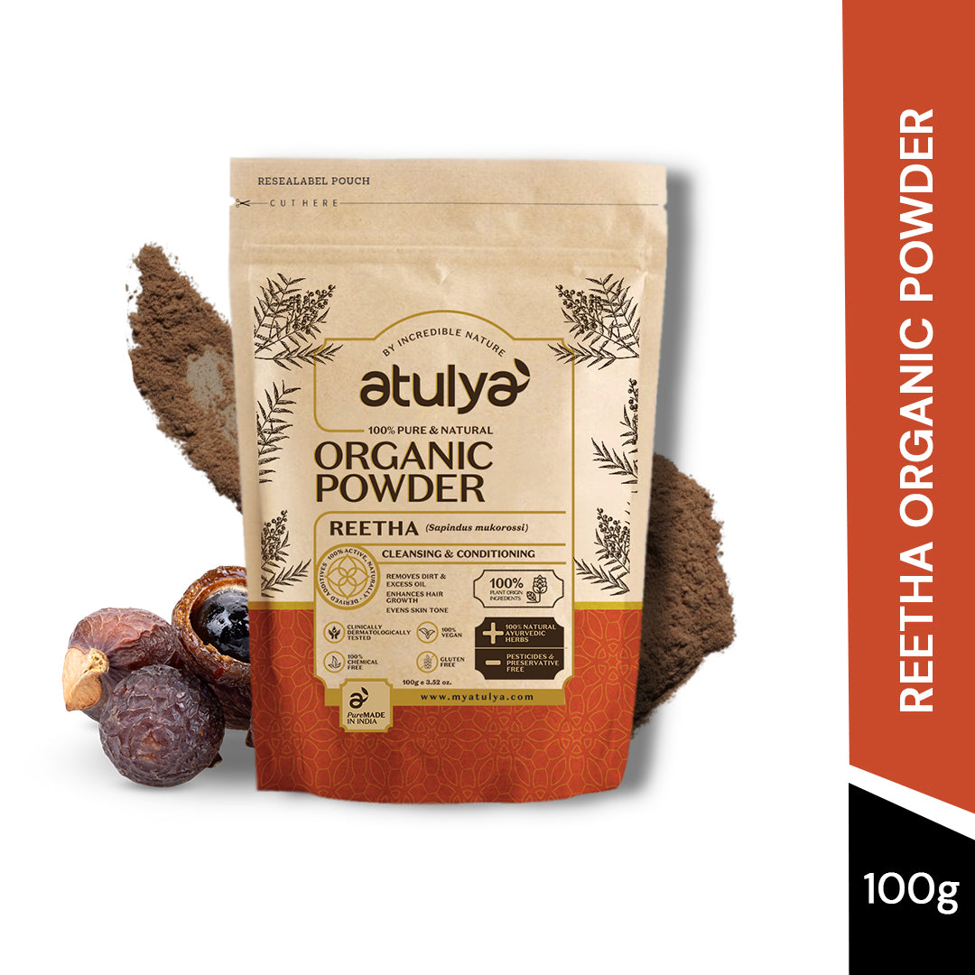 Atulya Reetha Organic Powder | Mild Cleanser For Hair & Skin | 100 g