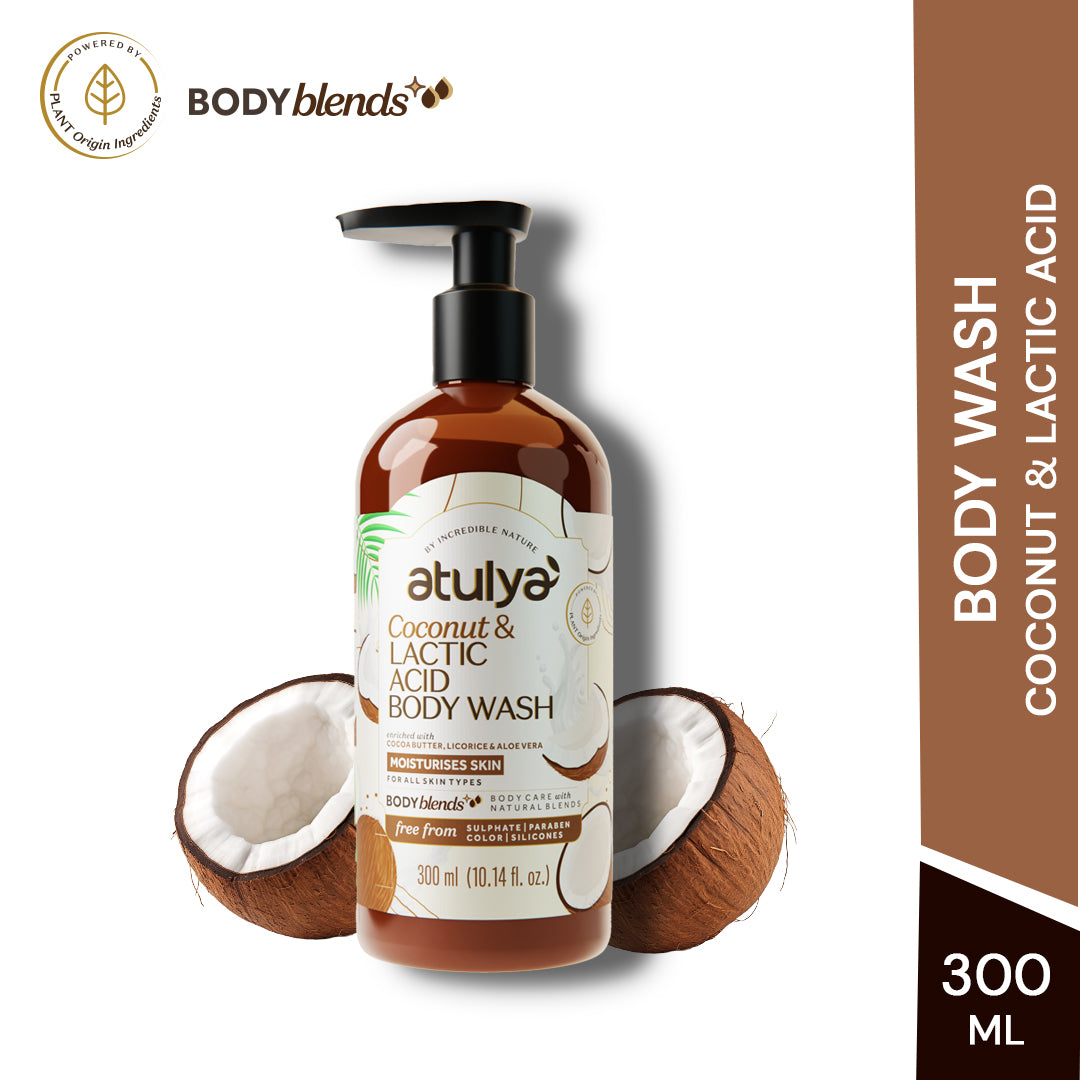 Atulya Coconut & Lactic Acid Body Wash | Hydrating & Gentle Exfoliation | SLS & Paraben Free | For All Skin Types | 300 ml