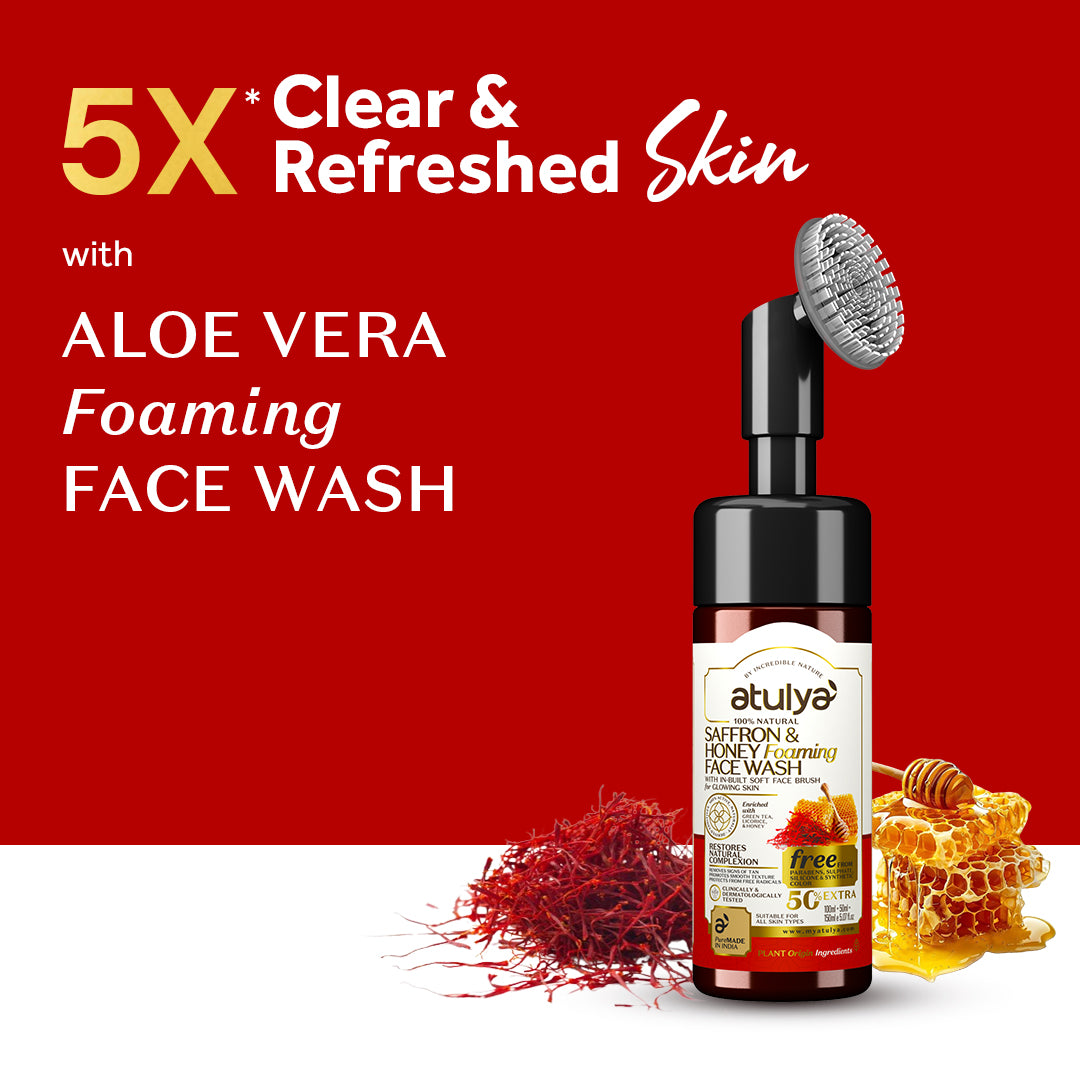 Atulya Foaming Face Wash Saffron & Honey With Built In Face Brush | Radiant Glow & Hydration | 150 ml