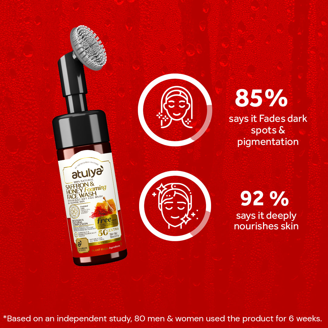 Atulya Foaming Face Wash Saffron & Honey With Built In Face Brush | Radiant Glow & Hydration | 150 ml