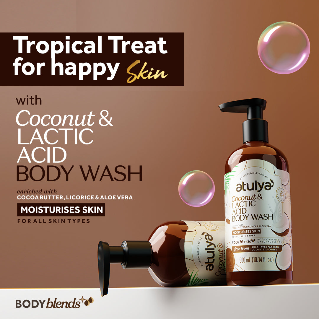 Atulya Coconut & Lactic Acid Body Wash | Hydrating & Gentle Exfoliation | SLS & Paraben Free | For All Skin Types | 300 ml