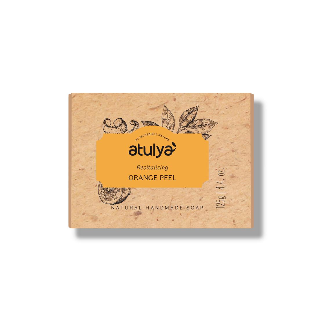 Atulya Orange Peel Soap | Brightens Skin, Deep Cleanse | SLS & Paraben Free | For all skin types | 125 gm
