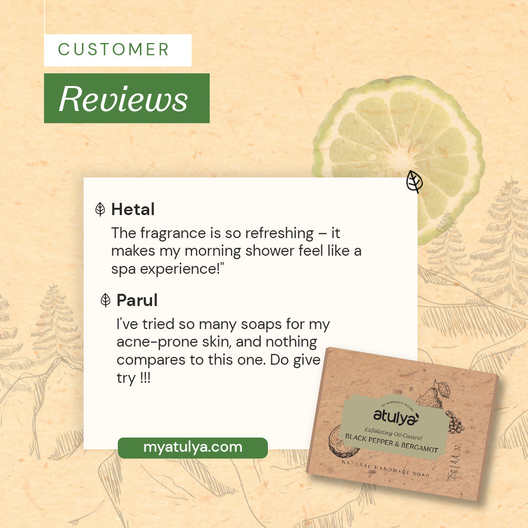 Atulya Black Pepper & Bergamot Soap | Exfoliates Gently, Refreshes Skin | SLS & Paraben Free | For all skin types | 125 gm