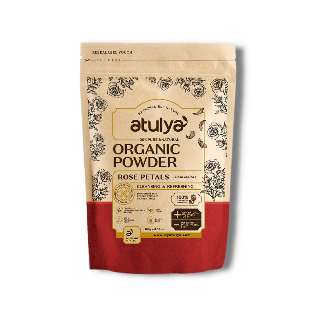 Atulya Rose Petals Organic Powder | Softens Skin, Brightens Complexion | 100 g