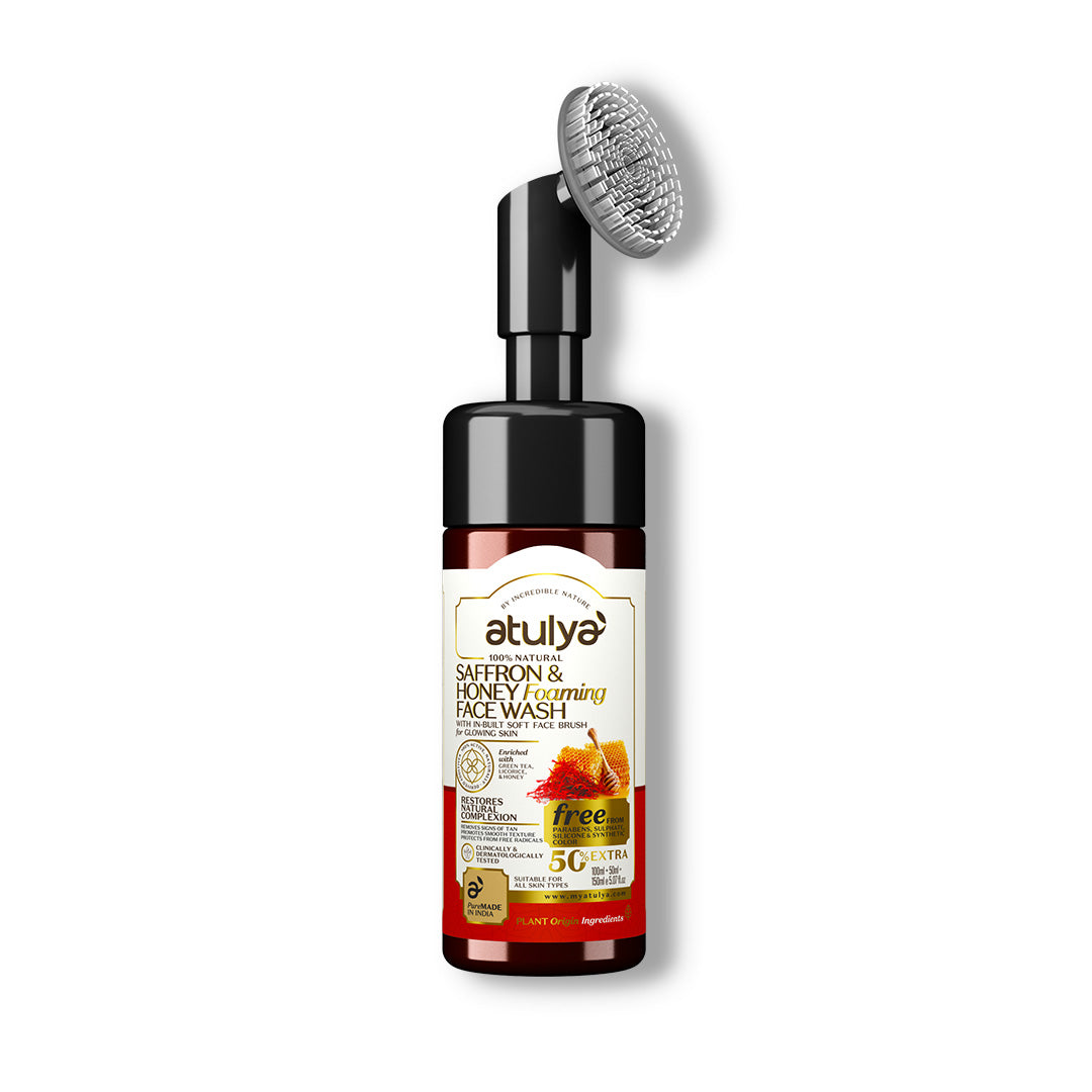 Atulya Foaming Face Wash Saffron & Honey With Built In Face Brush | Radiant Glow & Hydration | 150 ml