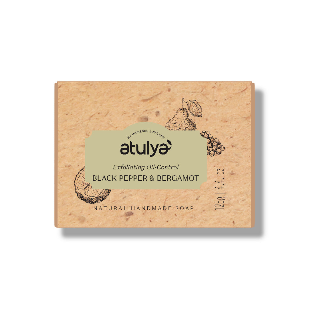 Atulya Black Pepper & Bergamot Soap | Exfoliates Gently, Refreshes Skin | SLS & Paraben Free | For all skin types | 125 gm