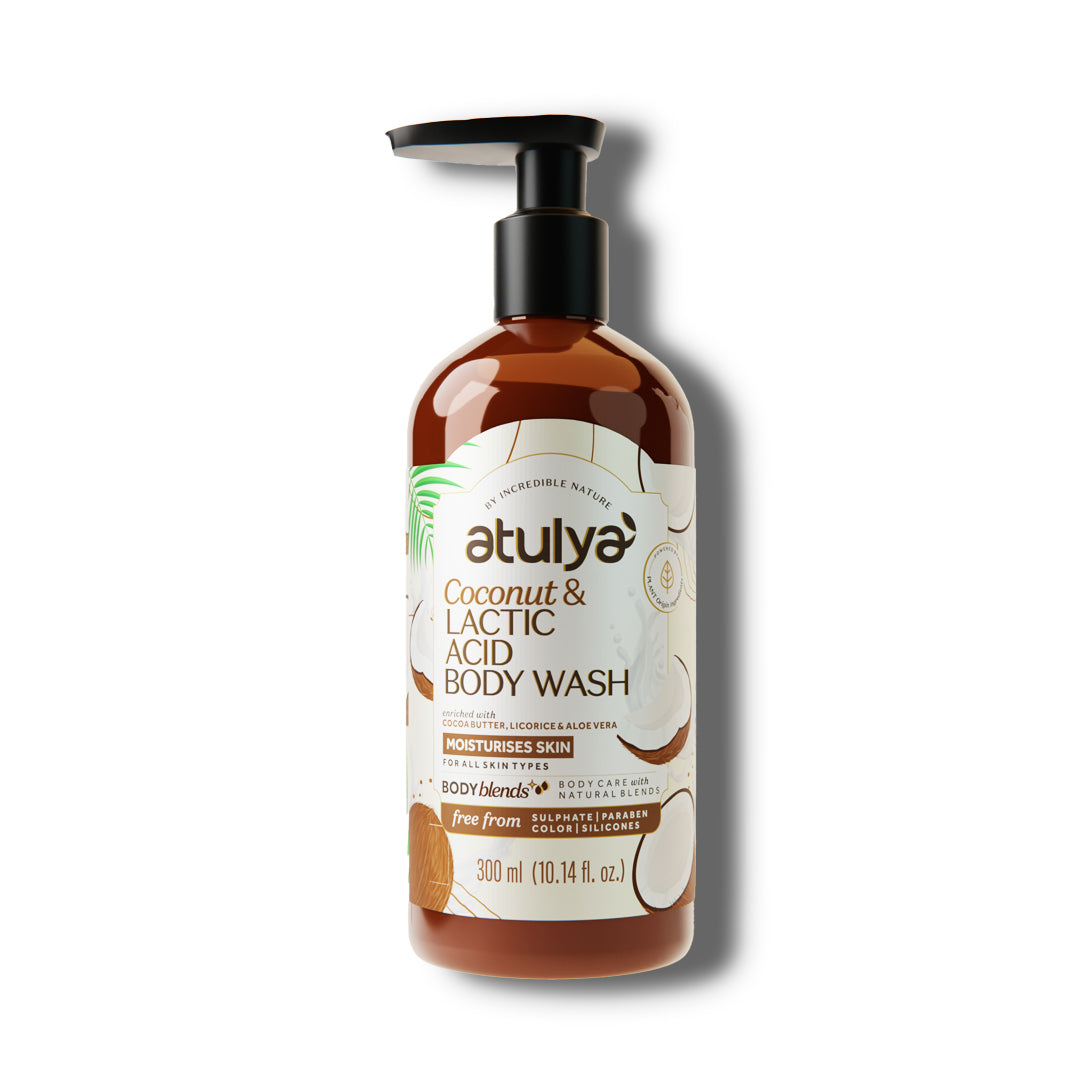 Atulya Coconut & Lactic Acid Body Wash | Hydrating & Gentle Exfoliation | SLS & Paraben Free | For All Skin Types | 300 ml