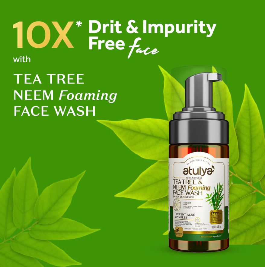 Atulya Tea Tree & Neem Foaming Face Wash With Pump | Prevents Acne - 100ml