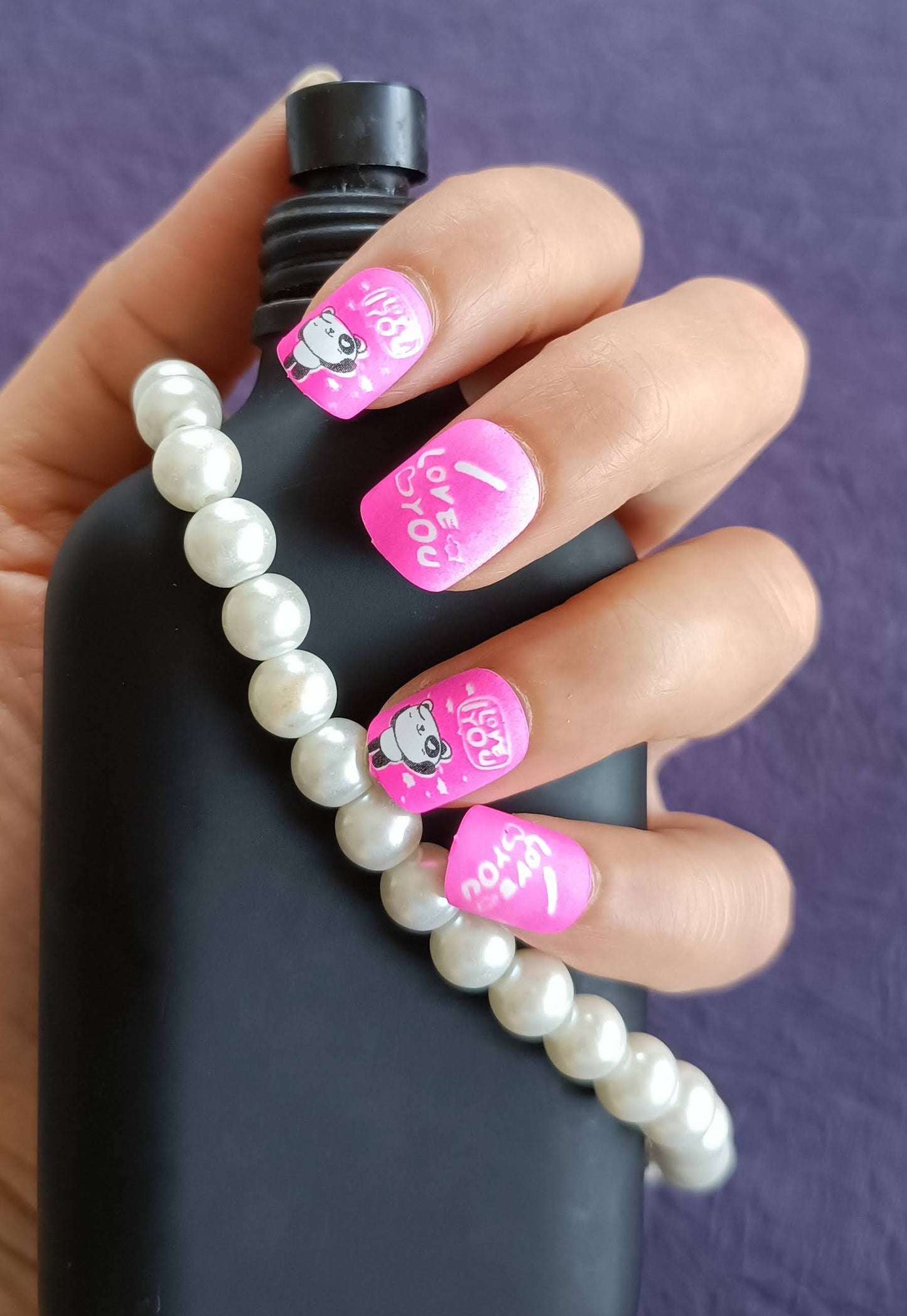 Acrylic/ Press-on Designer Nails with Glue Tabs | Artificial Nails Under 50  - Pink Panda