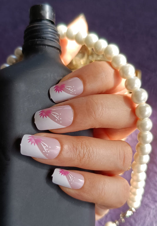 Acrylic/ Press-on Designer Nails with Glue Tabs | Artificial Nails Under 50  - Designer Flowers French Tips