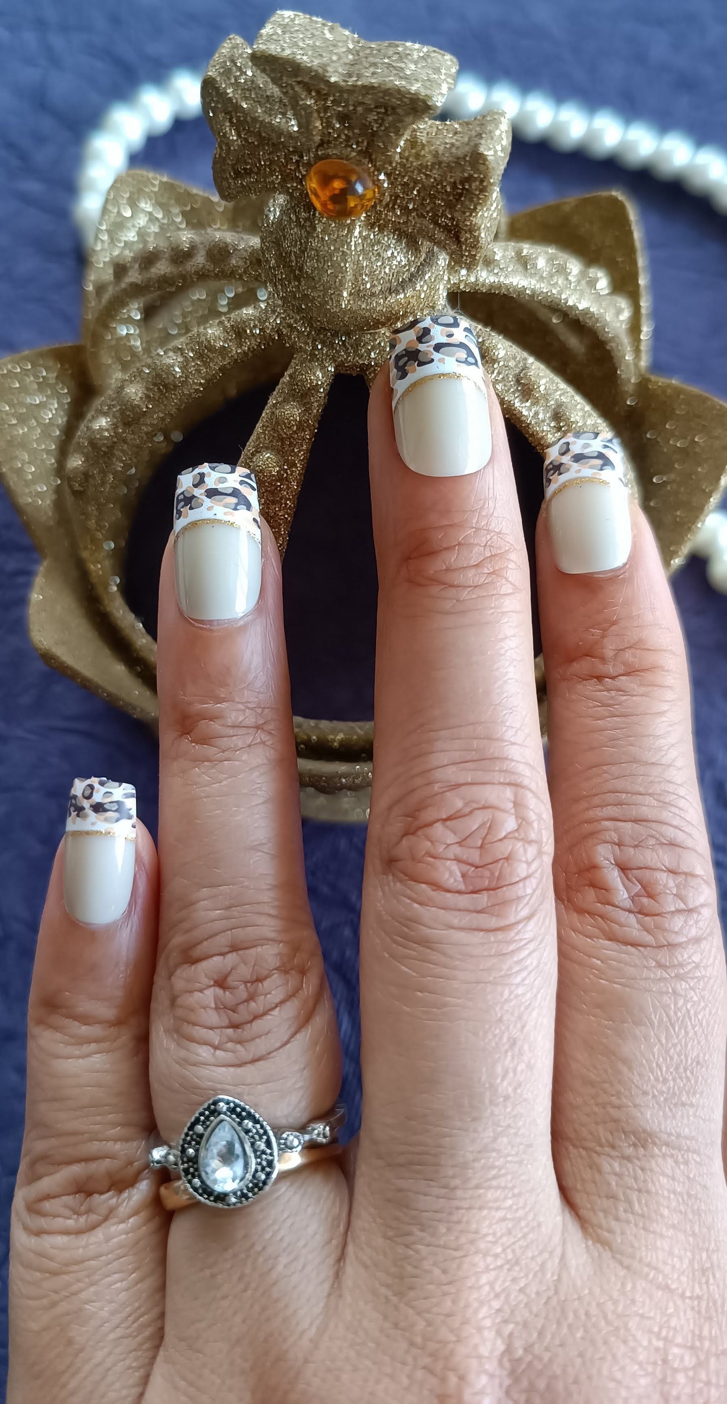 Acrylic/ Press-on Designer Nails with Glue Tabs | Artificial Nails Under 50 - Brown-White designer French Tips