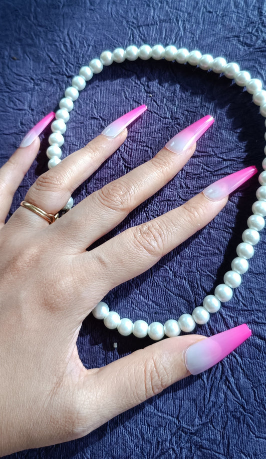 Acrylic/ Press-on Designer Nails with Glue Tabs | Artificial Nails Under 50 - Coffin shaped Pink Ombre