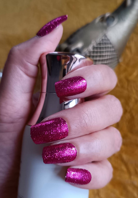 Acrylic/ Press-on Designer Nails with Glue Tabs | Artificial Nails Under 50  - Magenta Shimmer