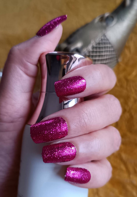 Acrylic/ Press-on Designer Nails with Glue Tabs | Artificial Nails Under 50 - Magenta Shimmer