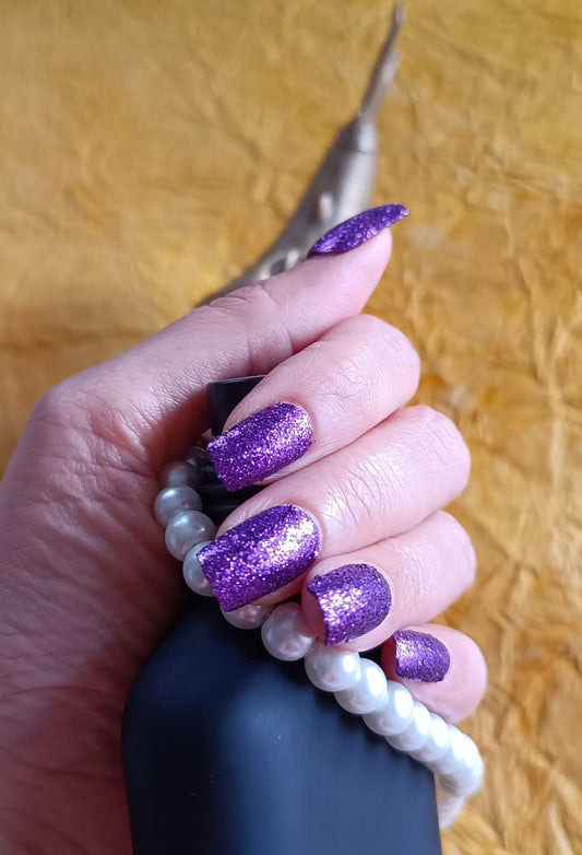 Acrylic/ Press-on Designer Nails with Glue Tabs | Artificial Nails Under 50 - Purple Shimmer
