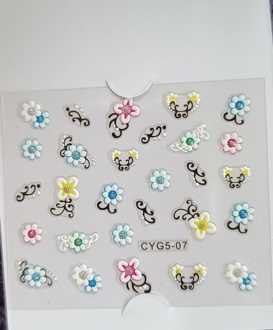 3D Self-Adhesive Nail Art Stickers - Multicolor Flowers 07