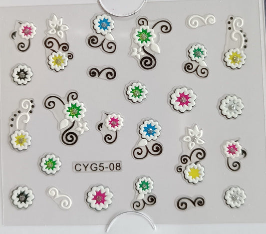 3D Self-Adhesive Nail Art Stickers - Multicolor Flowers 08