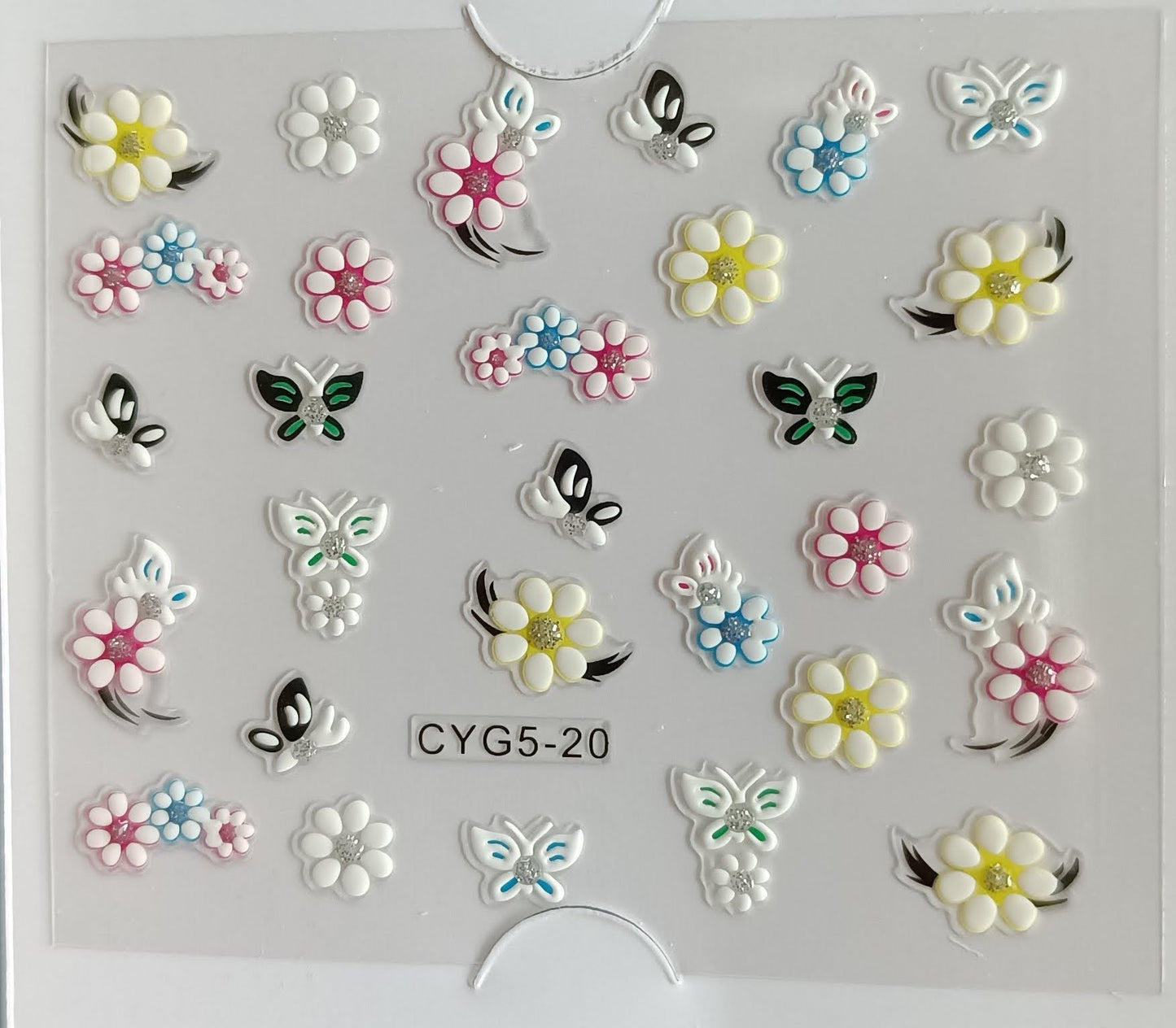 3D Self-Adhesive Nail Art Stickers - Multicolor Flowers & Butterflies 20