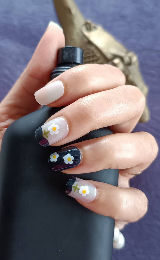 Premium Quality Acrylic/ Press-on Designer Nails with Glue Tabs | Artificial Nails Under 200 - Box Shaped Beige Designer