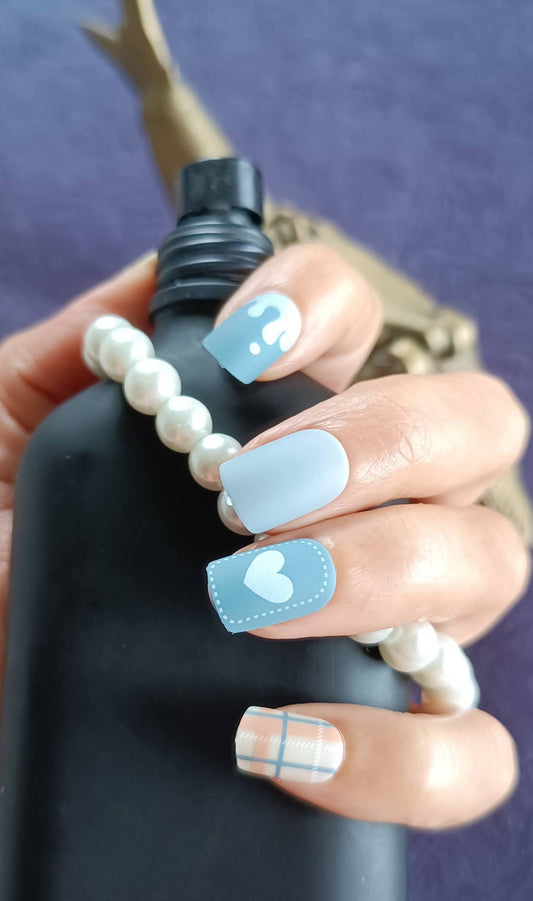 Premium Quality Acrylic/ Press-on Designer Nails with Glue Tabs | Artificial Nails Under 200 - Box Shaped Grey Matte finish Designer