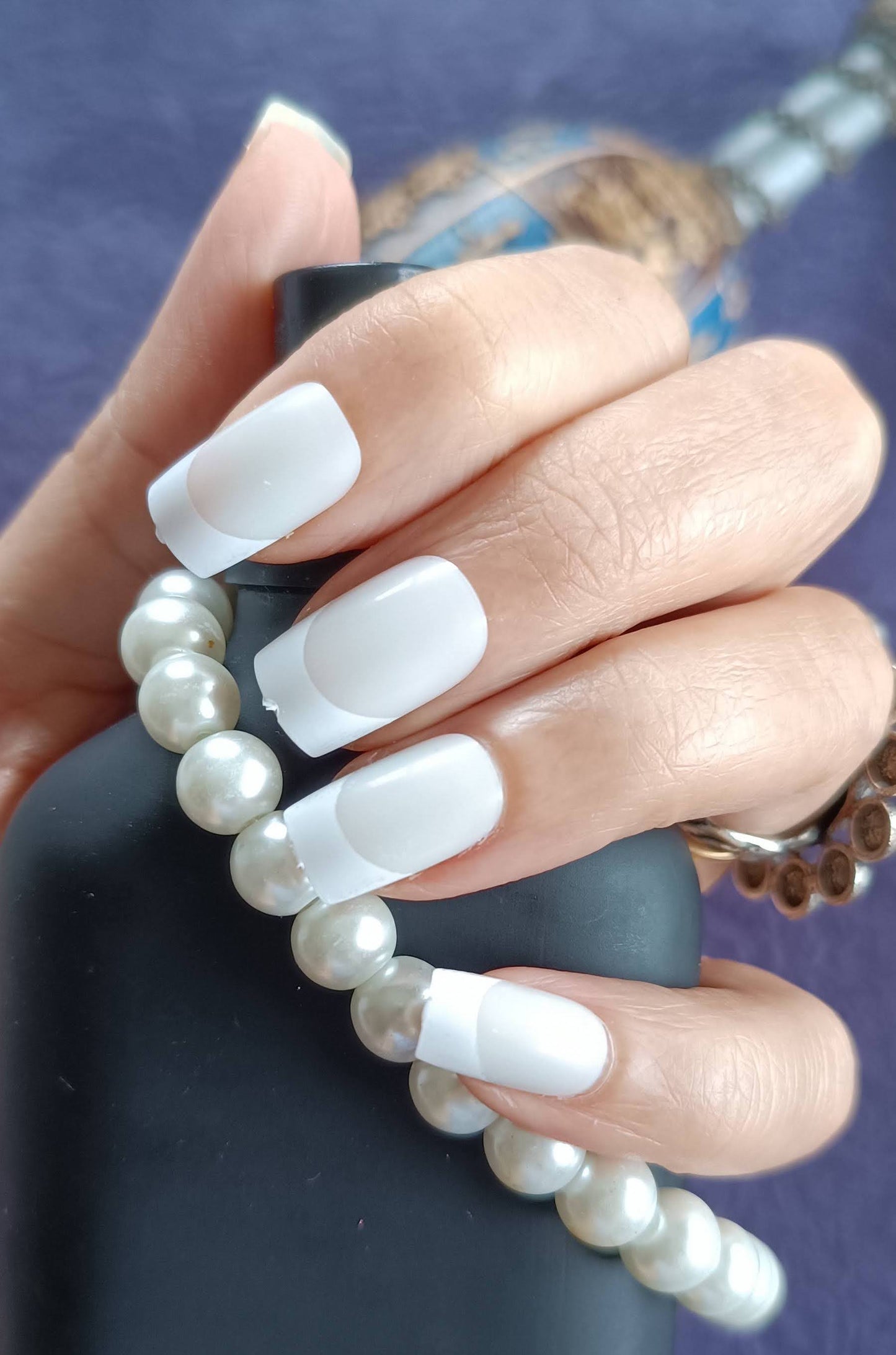 Acrylic/ Press-on Designer Nails with Glue Tabs | Artificial Nails Under 50 - Box shaped Beige French Tips