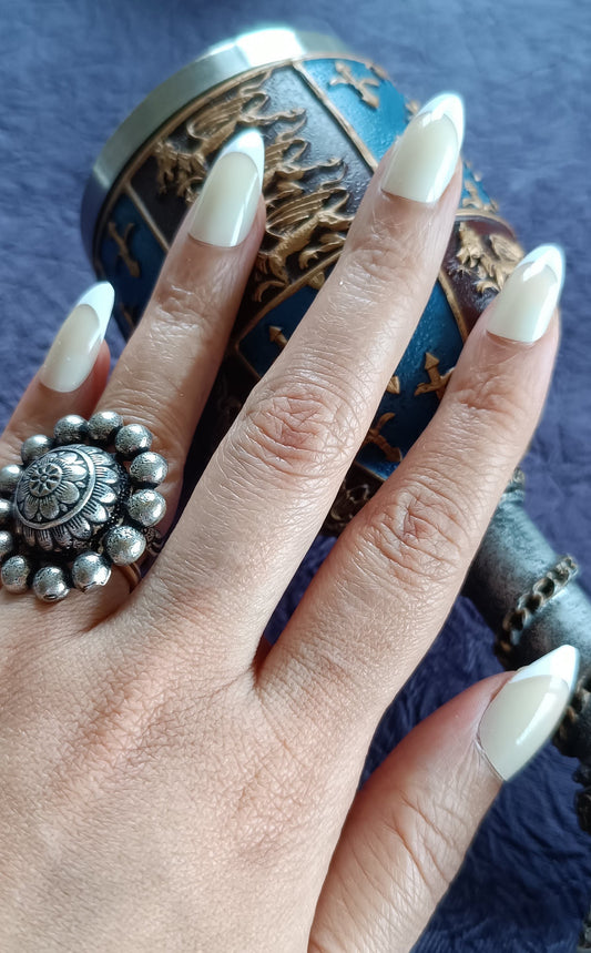 Acrylic/ Press-on Designer Nails with Glue Tabs| Artificial Nails Under 50 - Almond shaped Beige French Tips