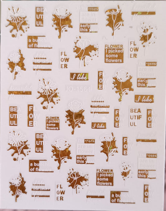 3D Self-Adhesive Nail Art Stickers - Golden Graffitti 1564