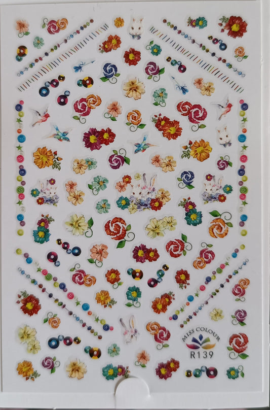 3D Self-Adhesive Nail Art Stickers - Colorful Flowers 139