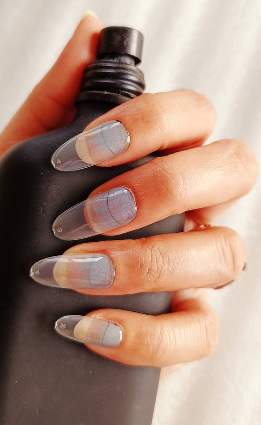 Acrylic/ Press-on Designer Nails with Glue Tabs | Artificial Nails Under 50  - Almond Shaped Sky-Blue Ombre