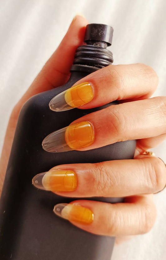 Acrylic/ Press-on Designer Nails with Glue Tabs | Artificial Nails Under 50 - Almond Shaped Yellow Ombre