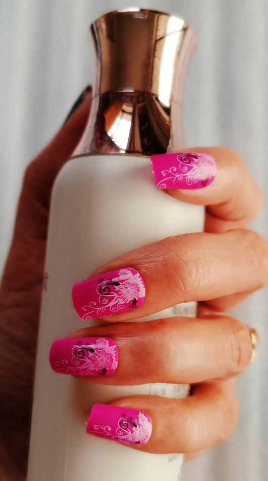 Acrylic/ Press-on Designer Nails with Glue Tabs | Artificial Nails Under 50 - Box Shaped Pink Designer