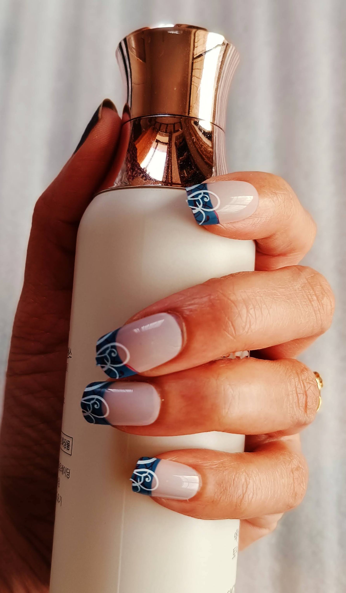 Acrylic/ Press-on Designer Nails with Glue Tabs | Artificial Nails Under 50  - Box Shaped Blue Designer French Tips